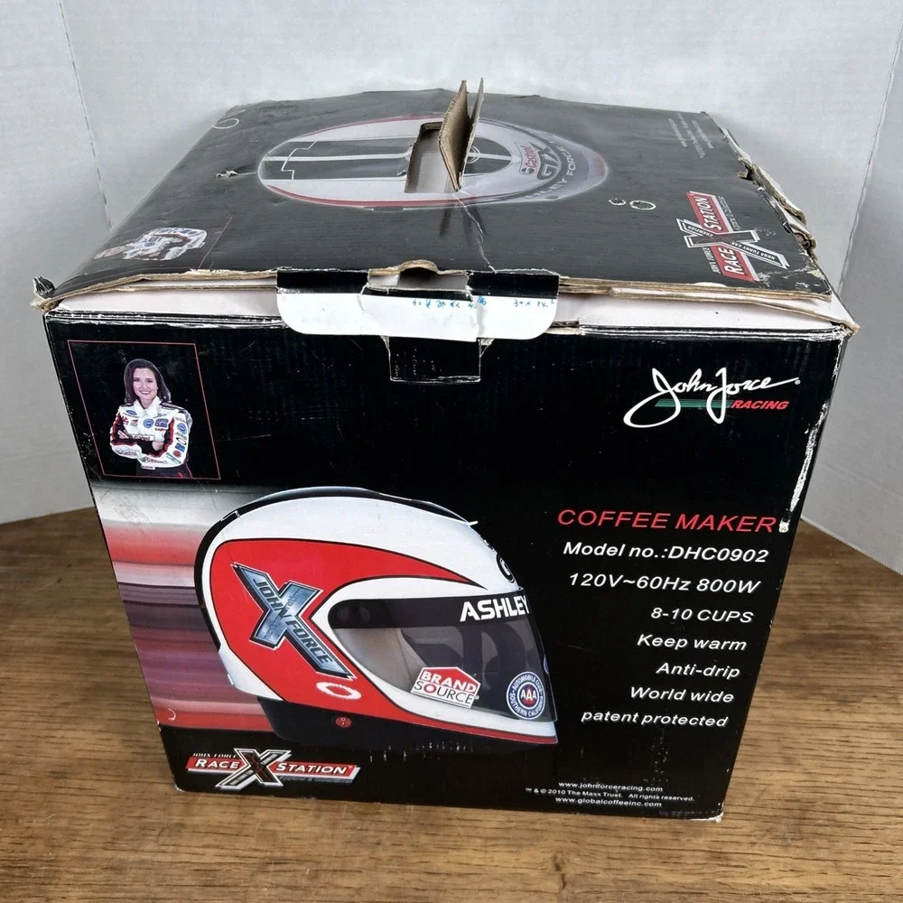 John Ashley Force NHRA Funny Car Race Station Helmet Coffee Maker 8-10 Cup NEW